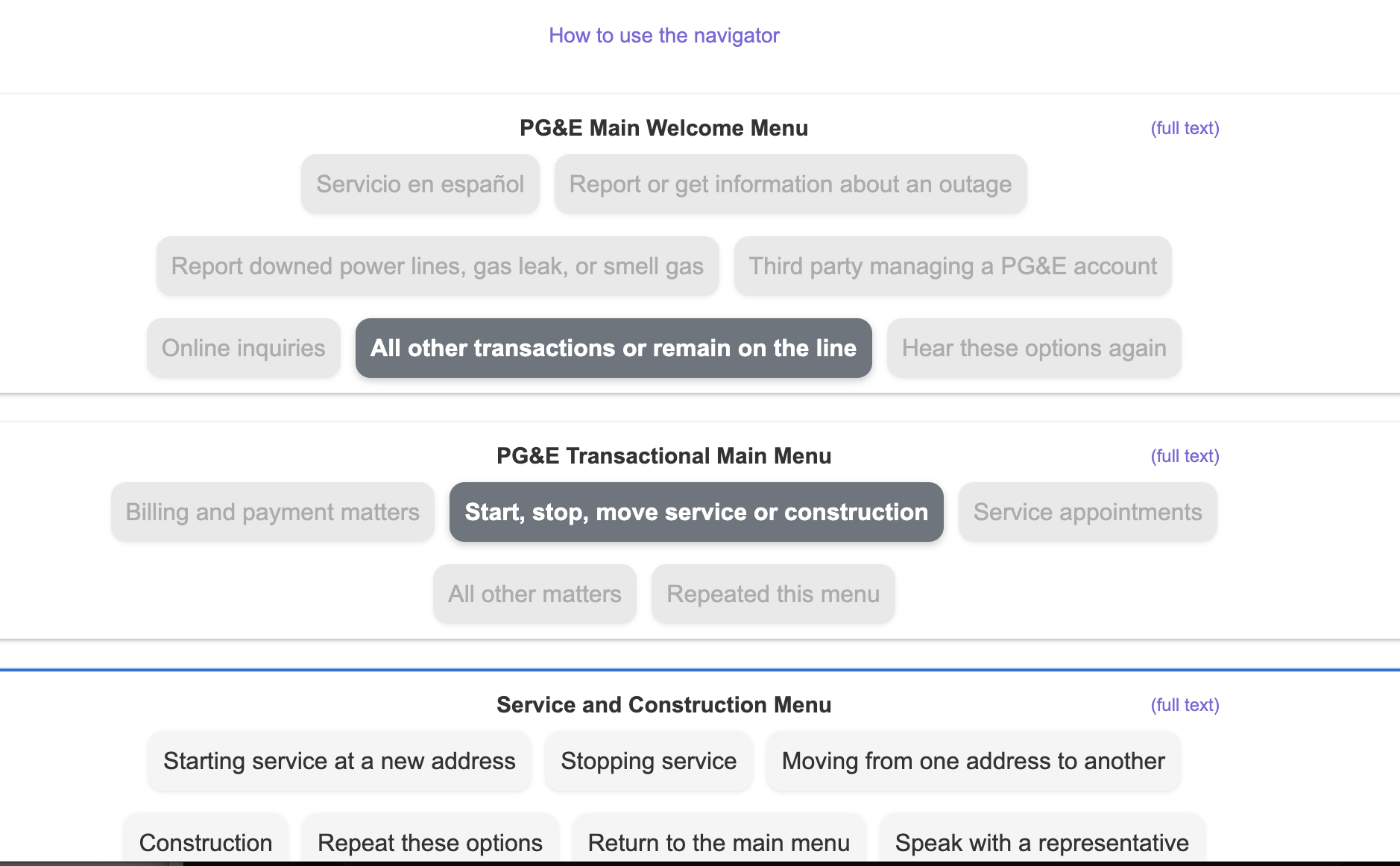 Example phone menu tree